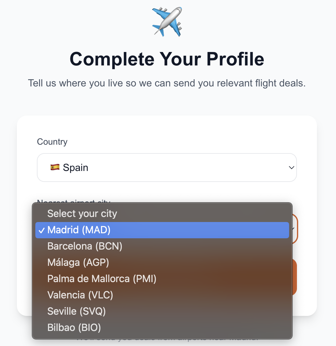 Select your departure airport